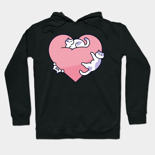 Cats on a Big Heart Hoodie by kyokyyosei